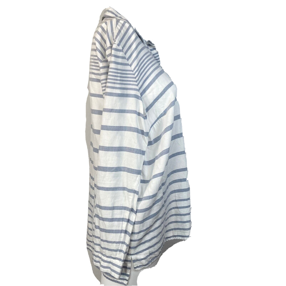 J. Jill Shirt Womens Sz MP Petite Blue White Striped‎ Cotton Collared Button Up